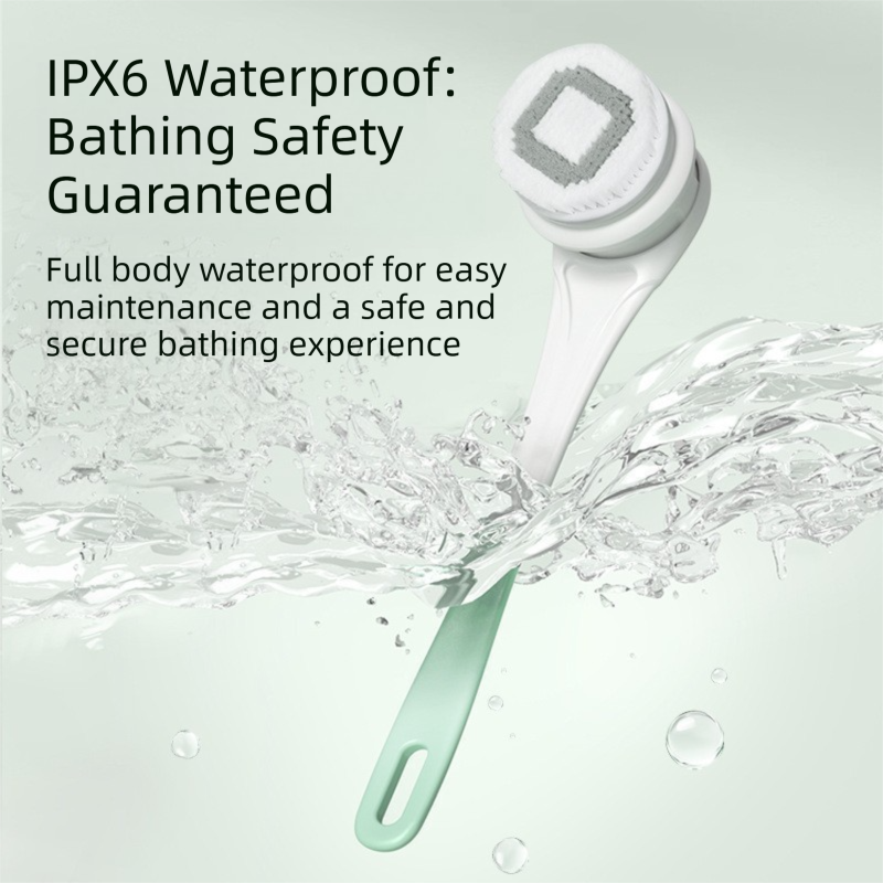 Green Electric 360°Rotating Shower Brush with Long Handle for Back Scrubbing(43CM) - IPX7 Waterproof & Premium Silicone & PA Bristles