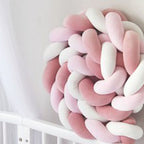 White & Pink 2M Nordic 3-Strand Hand-Braided Knot Long Pillow - Soft Plush Sofa Cushion, Room Decor for Bedroom & Living Room