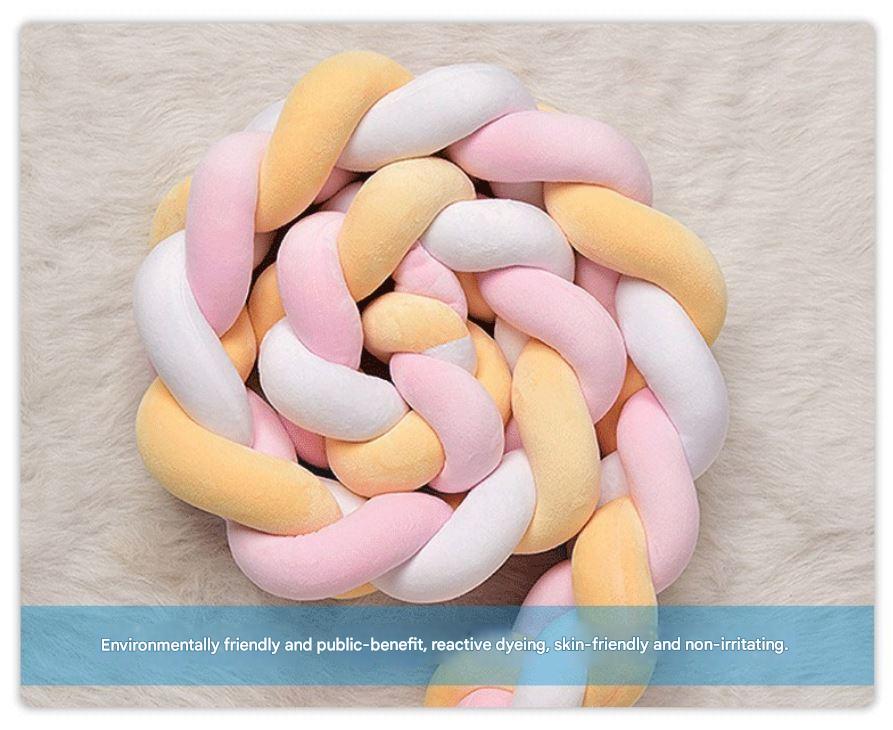 White & Pink 2M Nordic 3-Strand Hand-Braided Knot Long Pillow - Soft Plush Sofa Cushion, Room Decor for Bedroom & Living Room