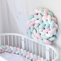 White & Green & Pink 2M Nordic 3-Strand Hand-Braided Knot Long Pillow - Soft Plush Sofa Cushion, Room Decor for Bedroom & Living Room