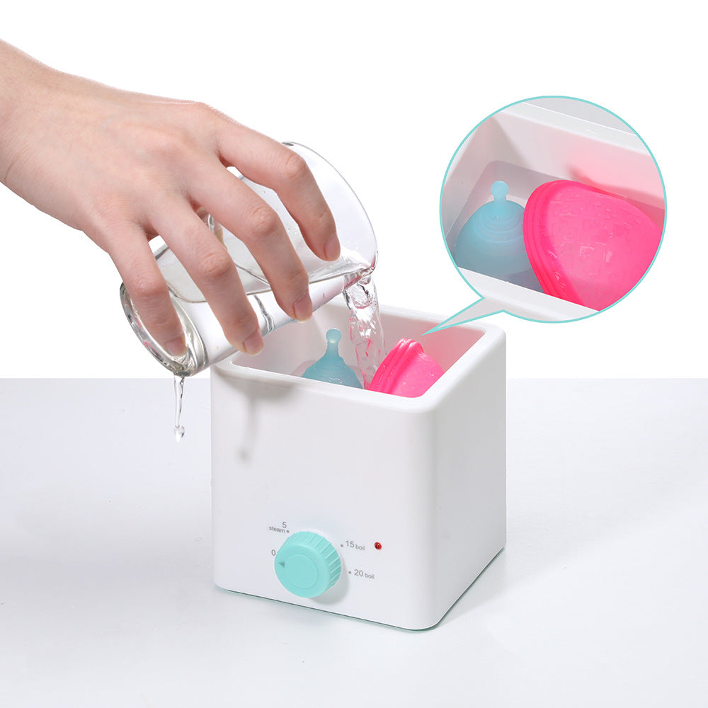 Green Portable 2-in-1 High-Temperature Steam & Boiling Sterilizer for Silicone Period Cups - Automatic One-Button Sanitizer Hygiene Device