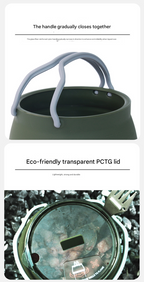 Black 1L Portable Collapsible Camping Kettle - Food-Grade Silicone Body with 304 Stainless Steel Base, Compatible with Induction & Gas Stoves