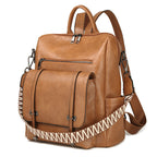 Black Retro Soft PU Leather Backpack for Women - Water-Resistant Large Capacity Travel Rucksack with Dual Detachable Straps