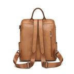 Khaki Retro Soft PU Leather Backpack for Women - Water-Resistant Large Capacity Travel Rucksack with Dual Detachable Straps