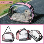 Blue Foldable Breathable Pet Carrier with Panoramic Window & Strap - EVA &  Lychee Leather Crossbody Travel Bag (L 42 x 33 x 28.5CM)