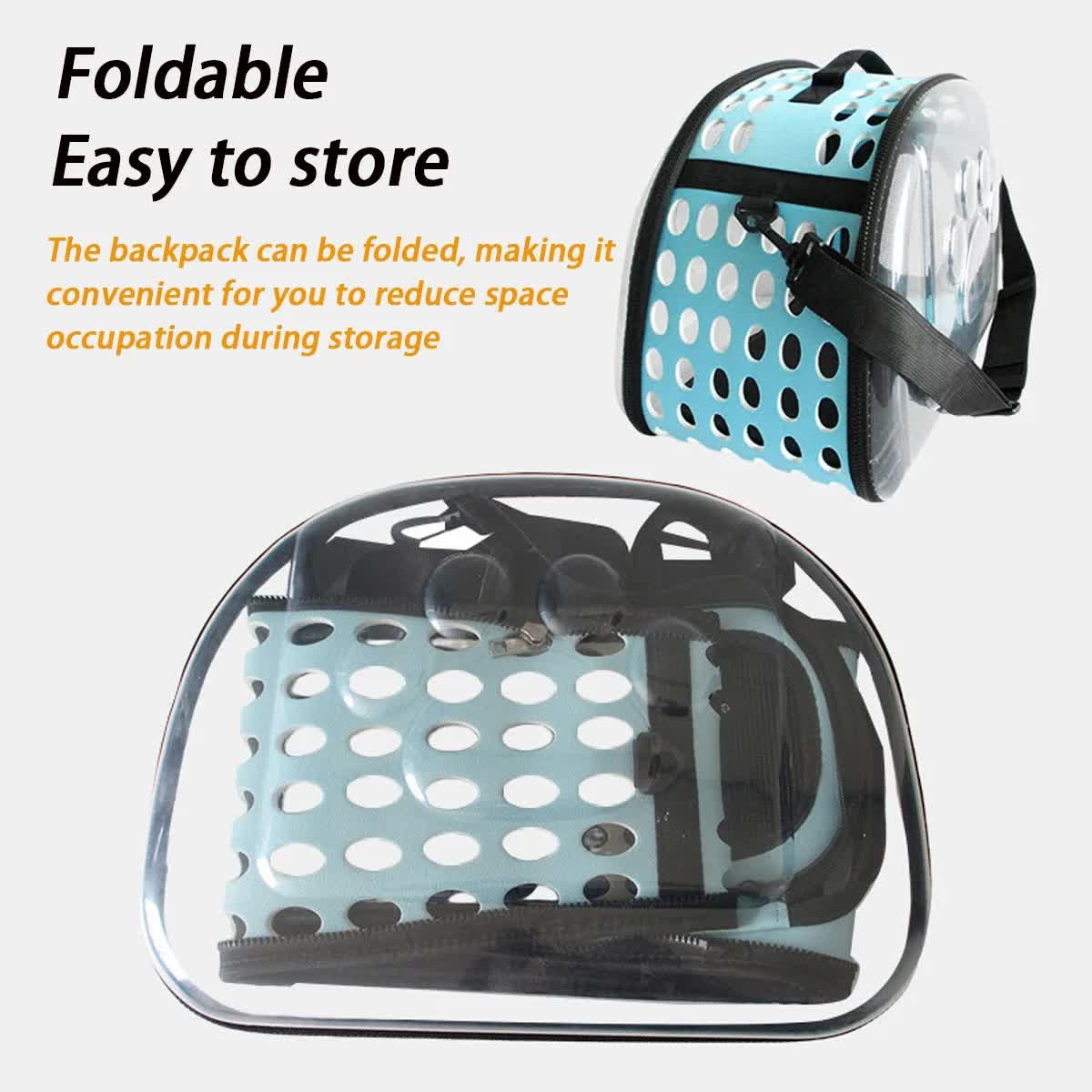Blue Foldable Breathable Pet Carrier with Panoramic Window & Strap - EVA &  Lychee Leather Crossbody Travel Bag (L 42 x 33 x 28.5CM)