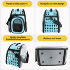 Blue Foldable Breathable Pet Carrier with Panoramic Window & Strap - EVA &  Lychee Leather Crossbody Travel Bag (L 42 x 33 x 28.5CM)