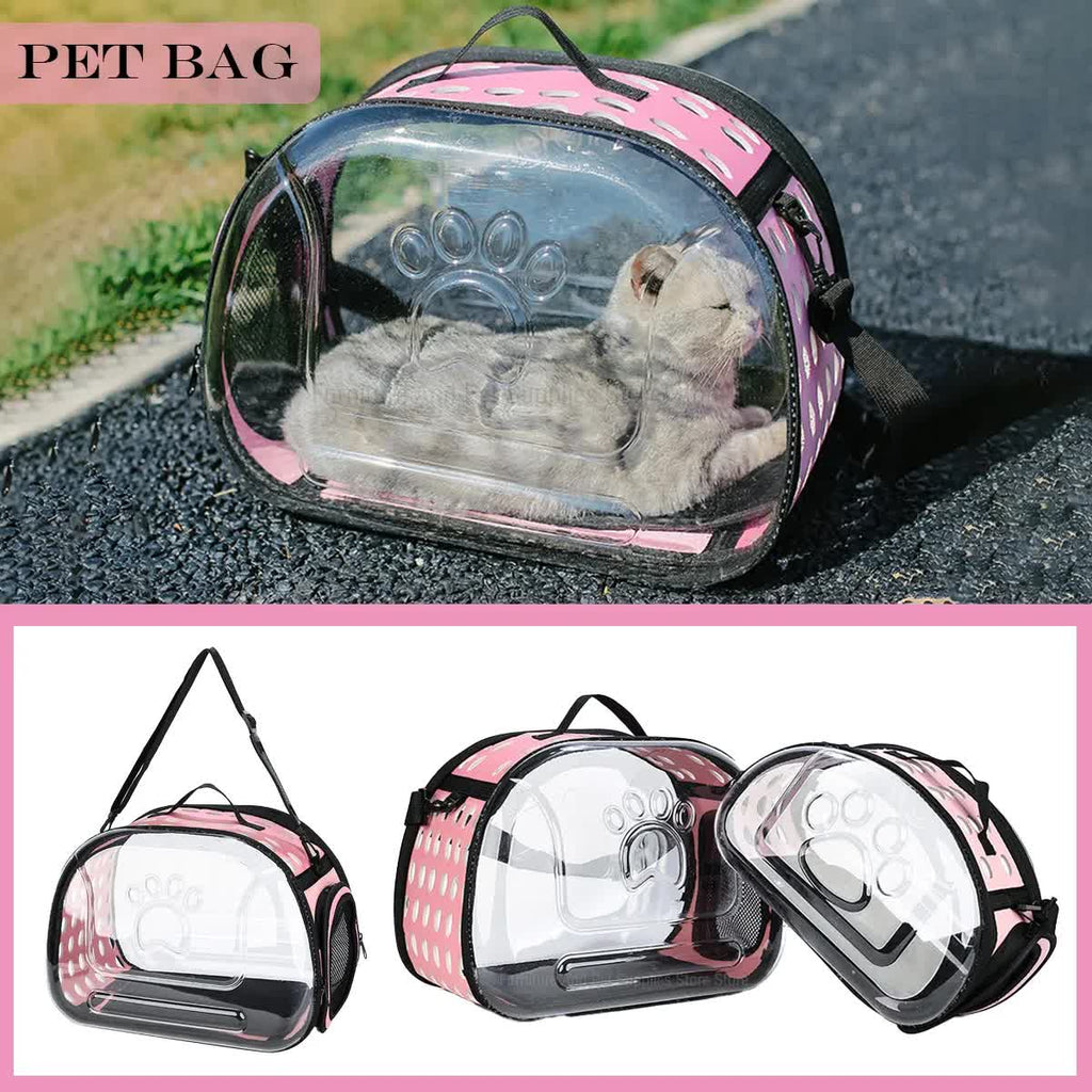 Grey Foldable Breathable Pet Carrier with Panoramic Window & Strap - EVA &  Lychee Leather Crossbody Travel Bag (L 42 x 33 x 28.5CM)