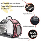 Grey Foldable Breathable Pet Carrier with Panoramic Window & Strap - EVA &  Lychee Leather Crossbody Travel Bag (L 42 x 33 x 28.5CM)