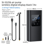 Wireless Rechargeable Tire Inflator with 4 Inflation Modes & 5 Inflatable Parts - Real-Time LCD Precision Gauge, Auto-Stop & Emergency LED Light(2-Cell)