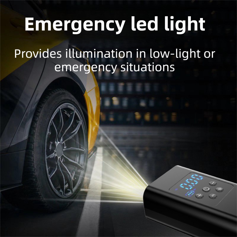 Wireless Rechargeable Tire Inflator with 4 Inflation Modes & 5 Inflatable Parts - Real-Time LCD Precision Gauge, Auto-Stop & Emergency LED Light(2-Cell)