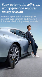 Wireless Rechargeable Tire Inflator with 4 Inflation Modes & 5 Inflatable Parts - Real-Time LCD Precision Gauge, Auto-Stop & Emergency LED Light(3-Cell)