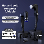 Black-Sliver Foldable Percussion Massage Gun with Hot Cold Compress & 10 Heads - 9 Speed Levels and High Frequency Vibration Full Body Muscle Relaxer