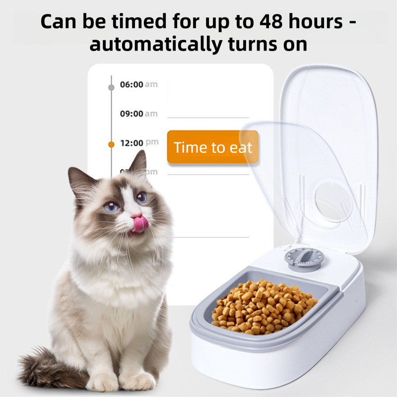 Black Silent Automatic Pet Double Meal Dispenser with Rotary Buckle - Longest 48H Scheduled and Long Battery Life, Detachable for Easy Cleaning
