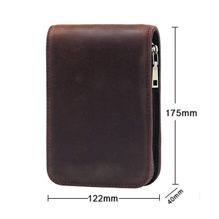 Blue 12-Slot Genuine Crazy Horse Leather Fountain Pen Case - Handcrafted Large Capacity Zippered Pen Organizer & Stationery Pouch