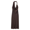 S Elegant Halter Neck Satin Midi Dress - Sexy Asymmetric Draped Evening Gown with Metal Hardware Accent for Women