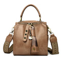 Khaki Vintage Look PU Leather Box Bag | Stylish Top Handle Crossbody Tote | Multi-Carry Bucket Bag with Wide Strap