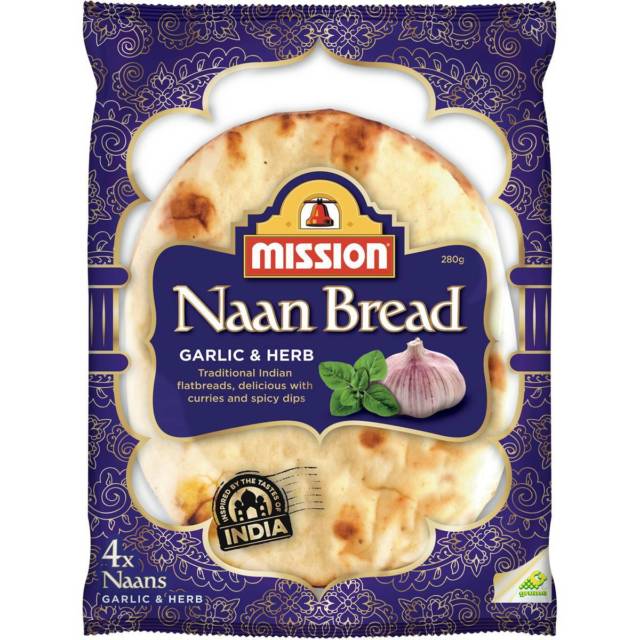 6X Mission Naan Bread Garlic & Hreb 4Pk 280G
