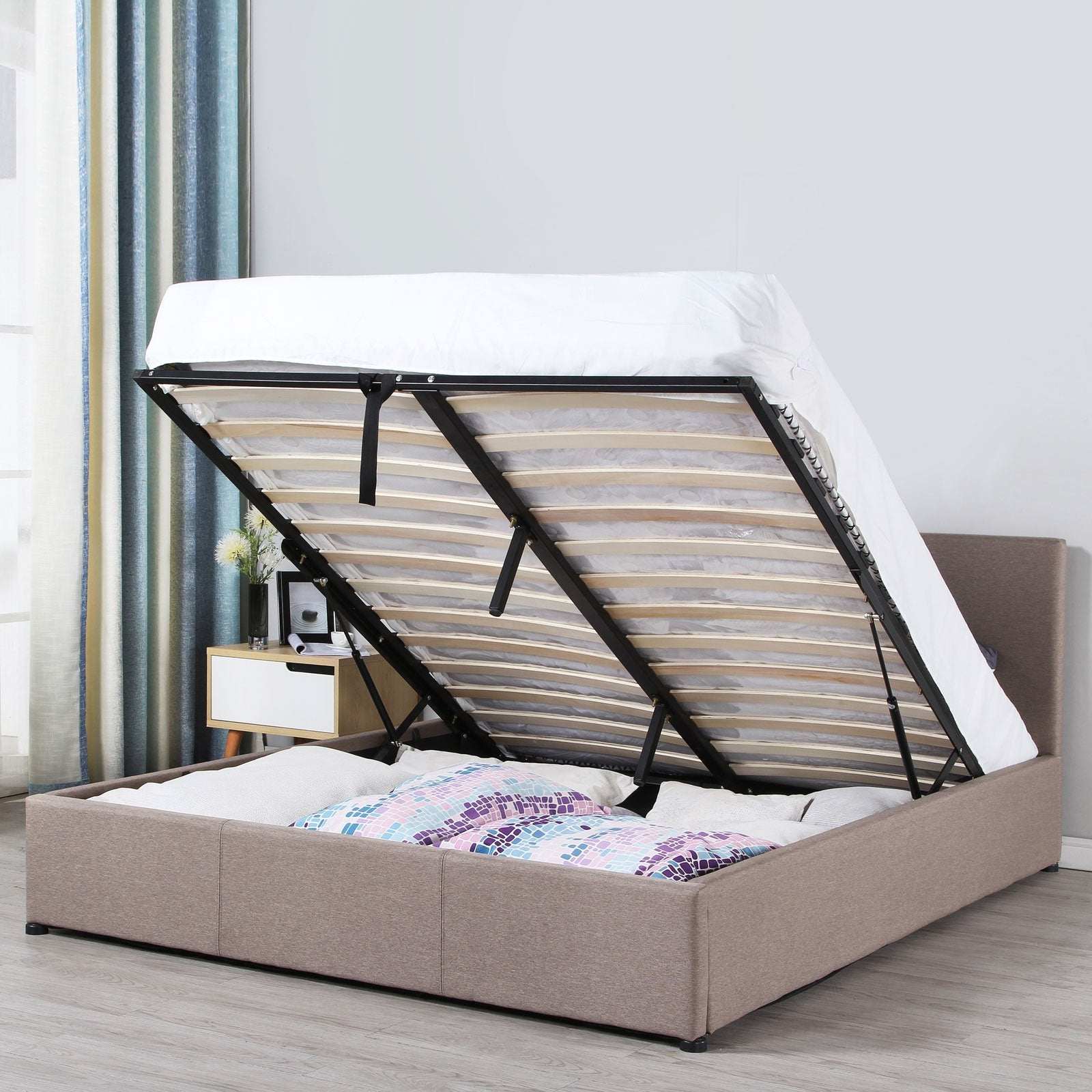 Milano Luxury Gas Lift Bed Frame With Headboard - Various Sizes And Colours
