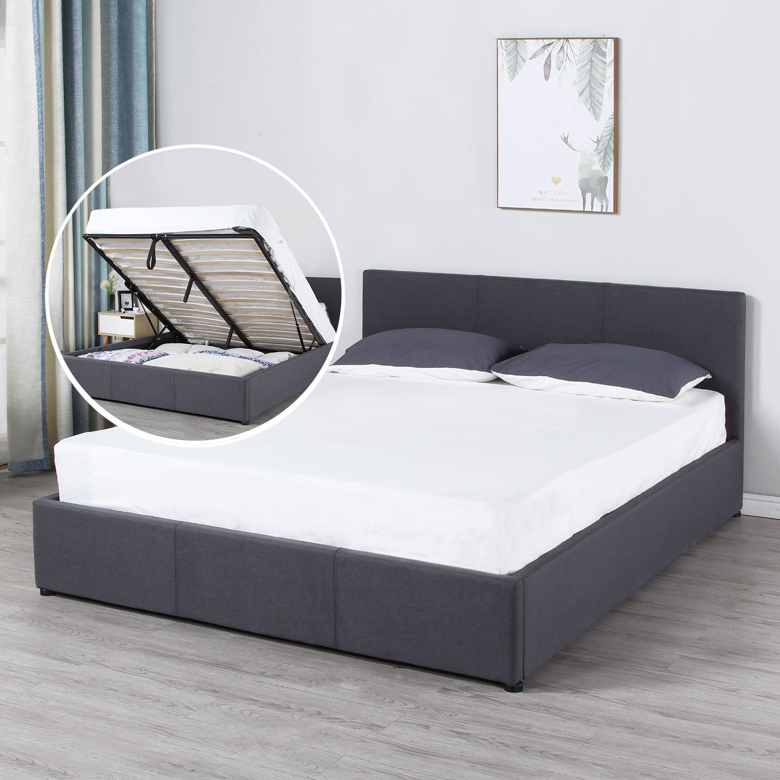 Milano Luxury Gas Lift Bed Frame With Headboard - Various Sizes And Colours