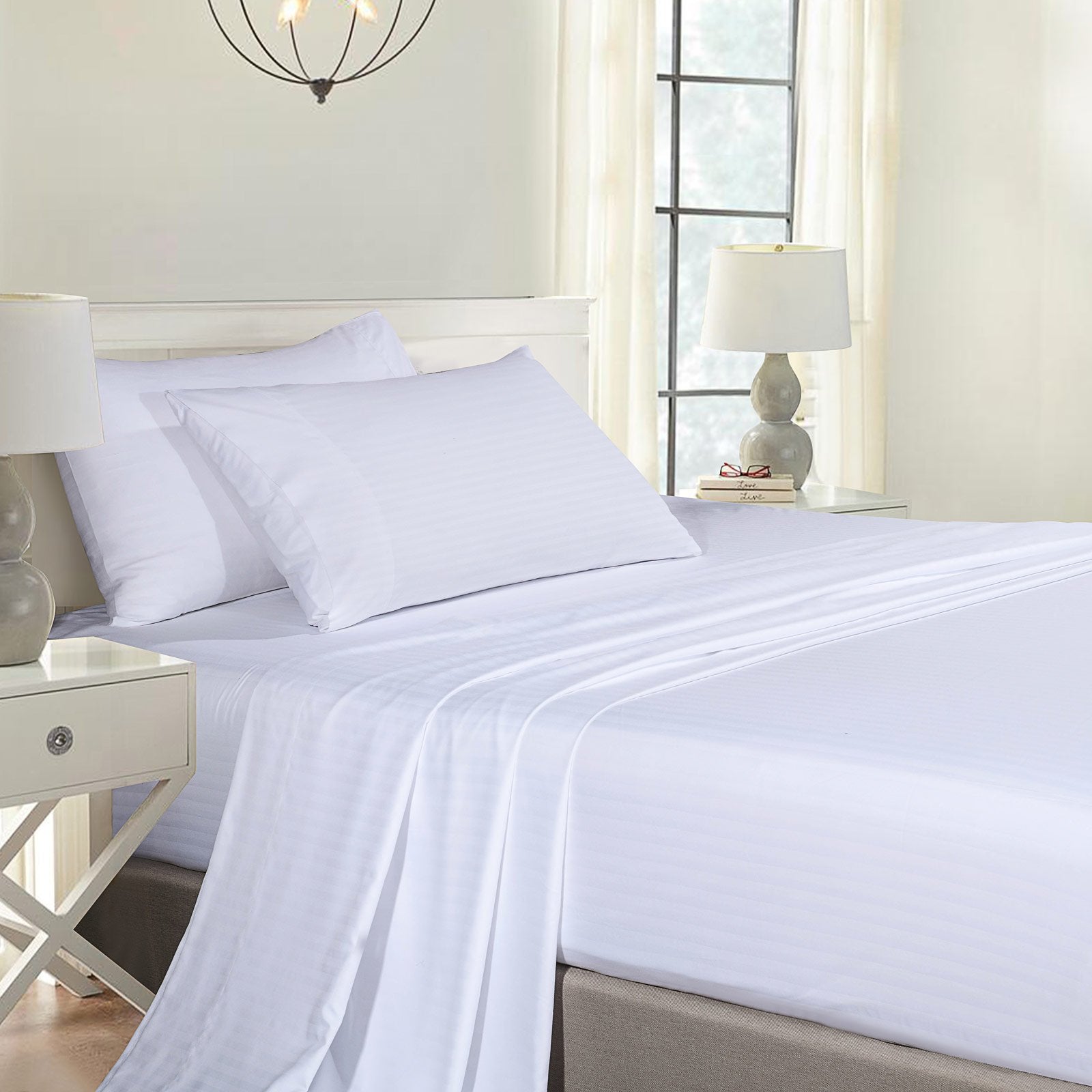 Royal Comfort 1000Tc Cooling Bamboo Blend Striped  Sheet Set - Various Sizes And Colours