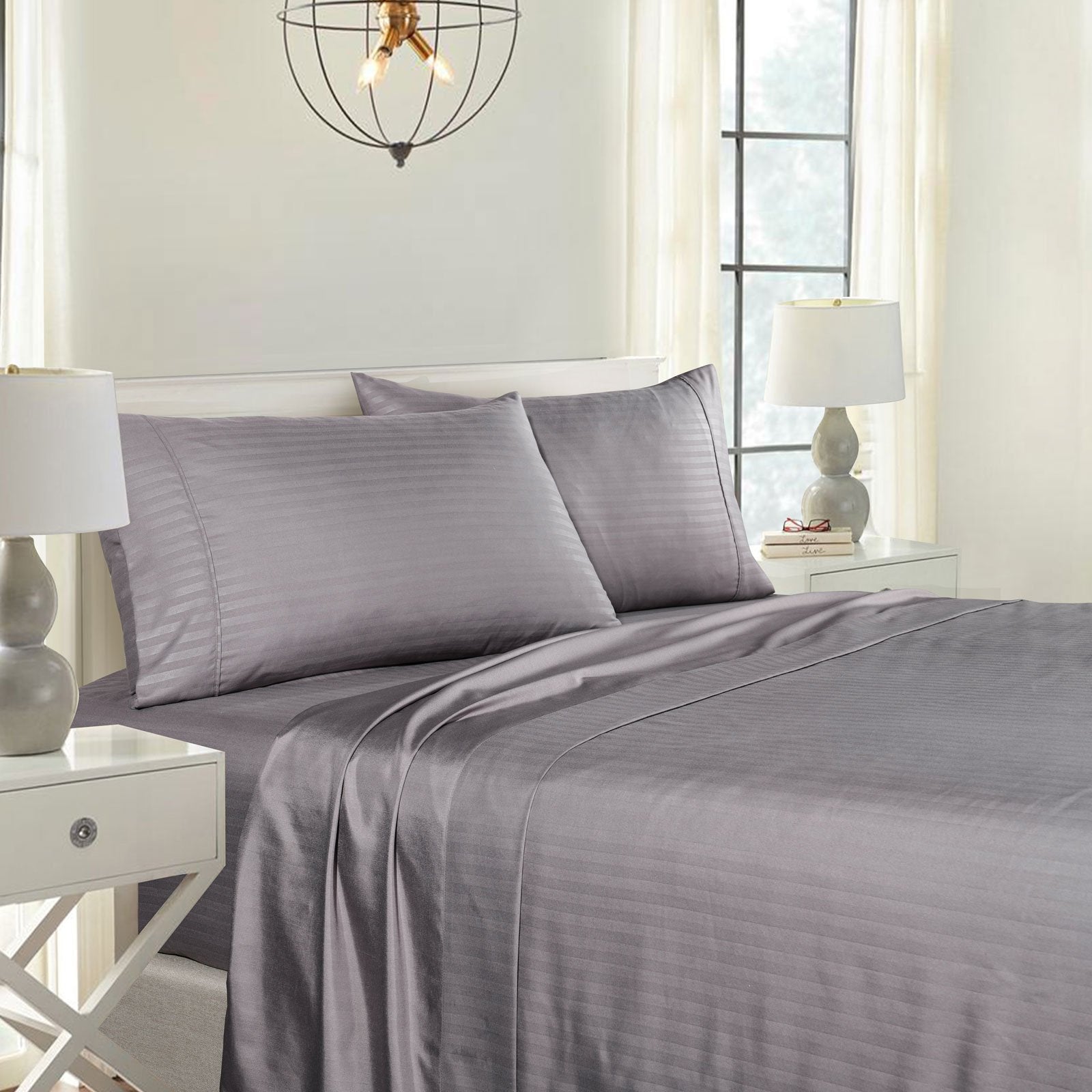 Royal Comfort 1000Tc Cooling Bamboo Blend Striped  Sheet Set - Various Sizes And Colours