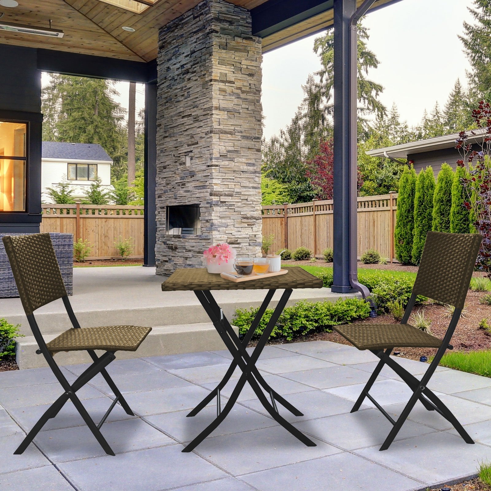 Arcadia Furniture 3 Piece Folding Rattan Coffee Set