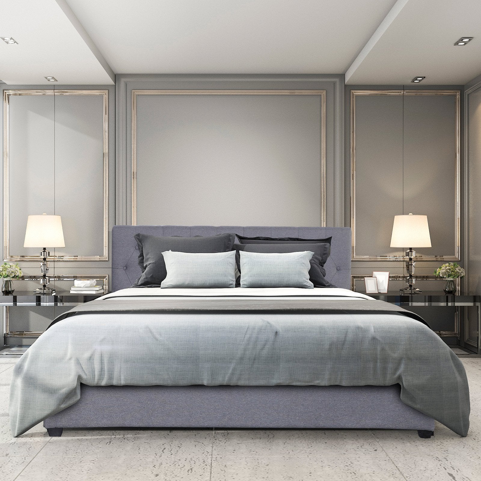 Milano Capri Luxury Gas Lift Bed With Headboard- Grey