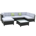 Milano Outdoor 7 Piece Rattan Sofa Set - Black Coating & Grey Seats