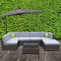 Milano Outdoor 7 Piece Oatmeal Rattan Sofa Set - Oatmeal (Brown) Coating & Grey Seats