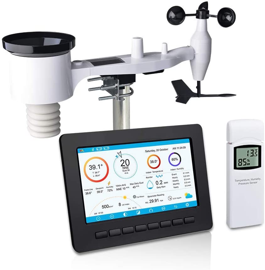 Ecowitt Hp2551 Wifi Weather Station Large Tft Screen With Solar Powered 7-In-1 Outdoor Sensor, Uv Light, Moon Phase, Sunrise/Sunset, Weather Forecast