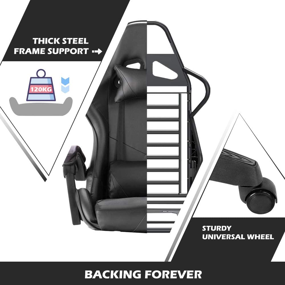 Advwin Gaming Chair Racing Style, Ergonomic Design Reclining Executive Computer Office Chair, Relieve Fatigue (Black)