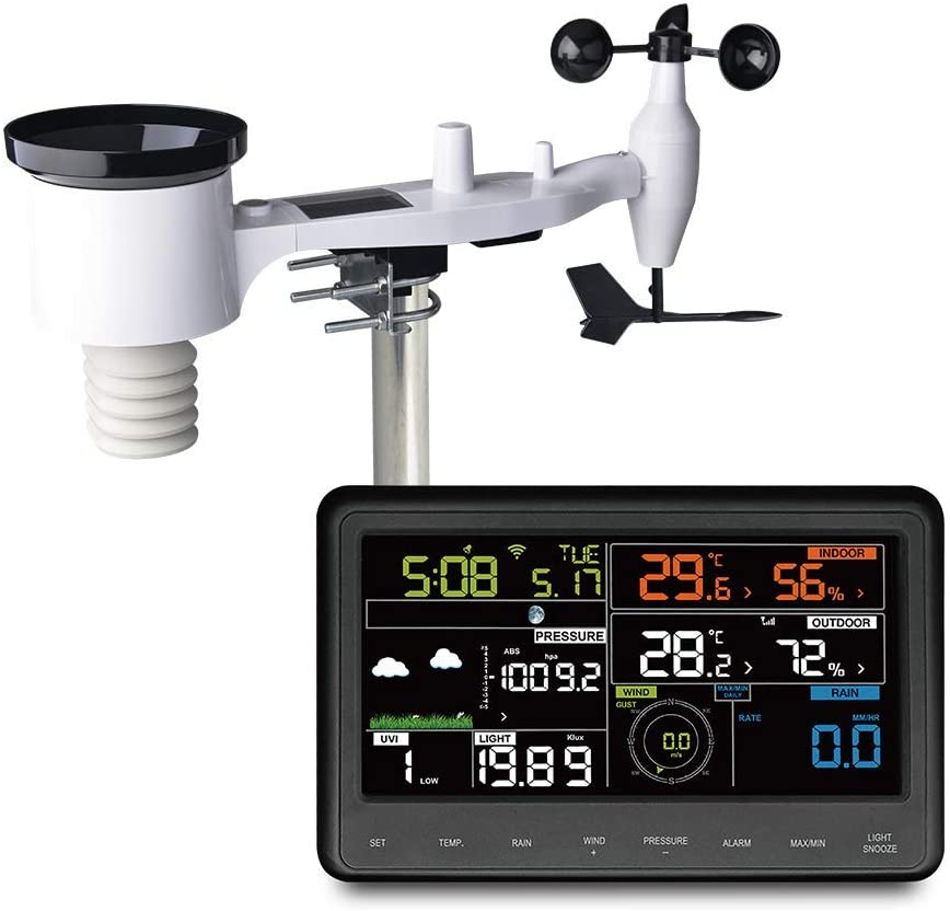 Ecowitt Wh2910C Wi-Fi Weather Station Color Display With Wireless Outdoor Solar Powered 7-In-1 Weather Sensor Home Weather Forecast Station