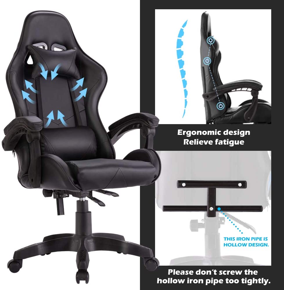 Advwin Gaming Chair Racing Style, Ergonomic Design Reclining Executive Computer Office Chair, Relieve Fatigue (Black)
