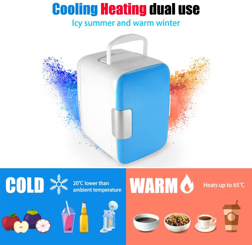 Vnikue 4L Mini Refrigerator For Car Home Office, Electric Cooler/Warmer 6 Cans Portable Fridge - Food Grade Material, Energy-Saving, Low Noise Insulation For Drinks Cosmetics Medical And Milk