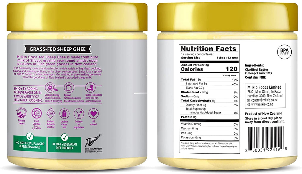 250g Sheep Ghee, Sheep Ghee Butter, Grass Fed Sheep Ghee MILKIO 250 ML