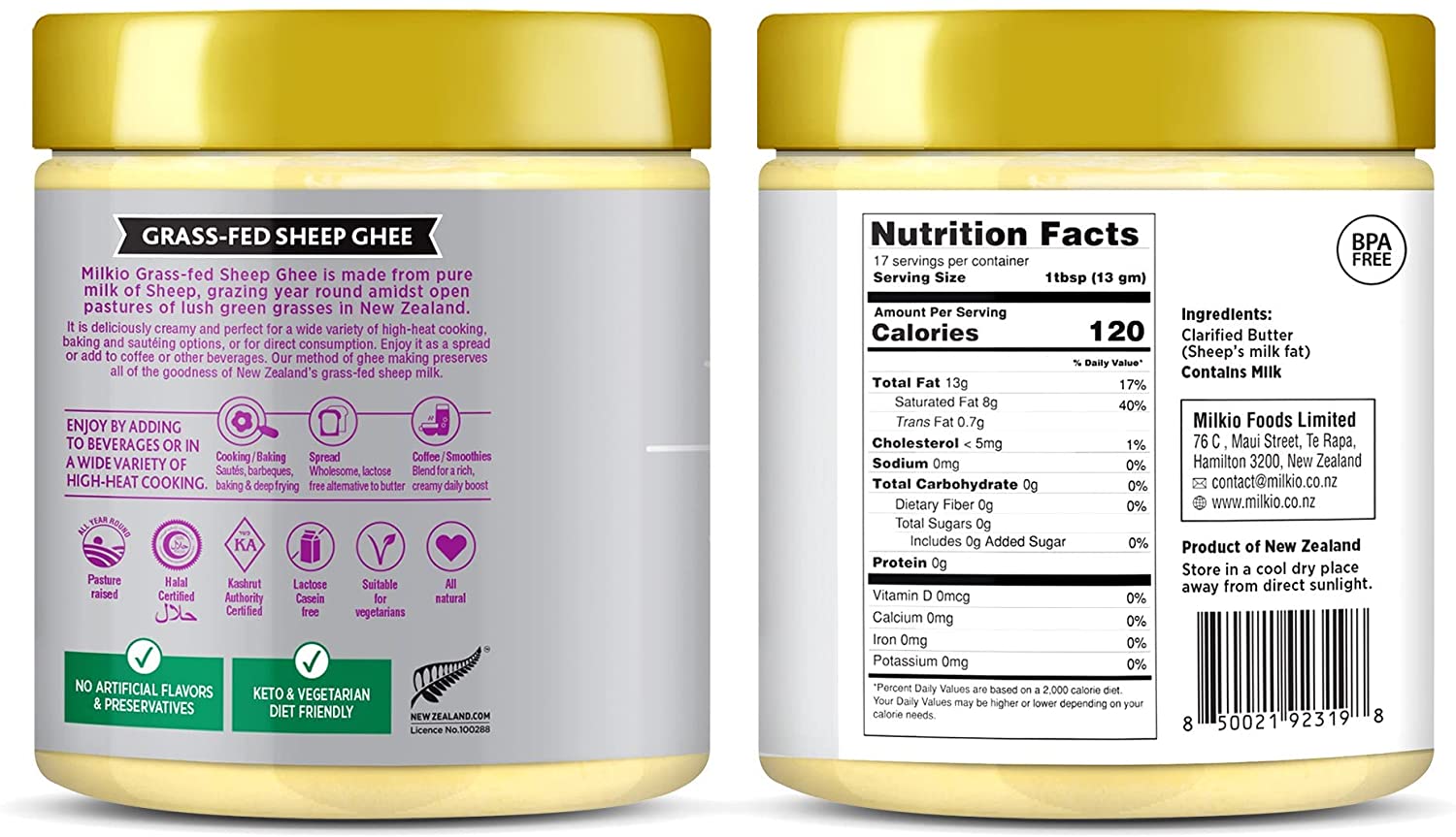 6 x 250g Sheep Ghee, Sheep Ghee Butter, Ghee Lactose Free, 250ml Grass Fed Sheep Ghee MILKIO 6 x 250 ML