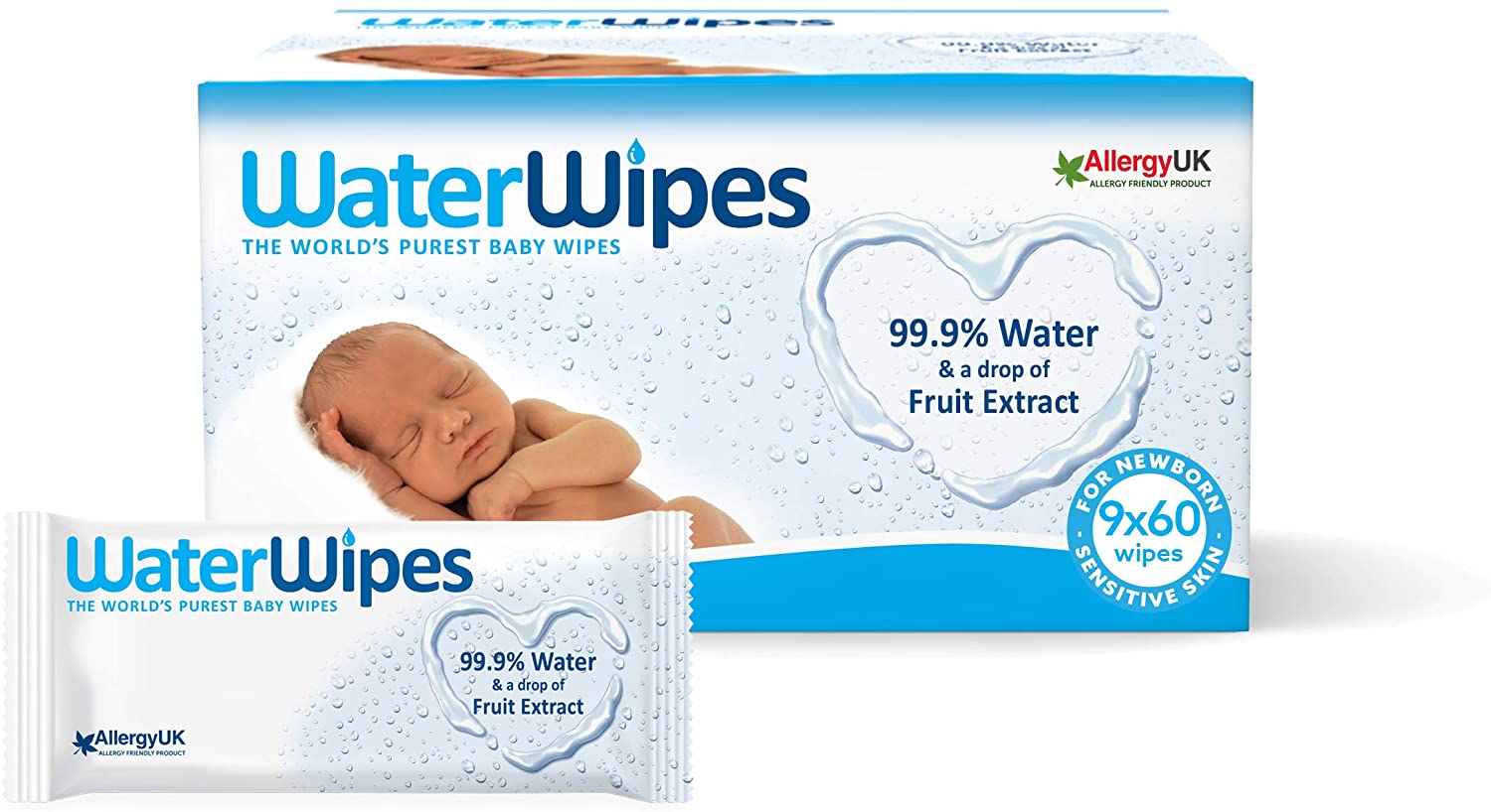 Waterwipes Sensitive And Newborn Skin Baby Wipes, Fragrance Free, Super Value Box 9 Packs (540 Wipes