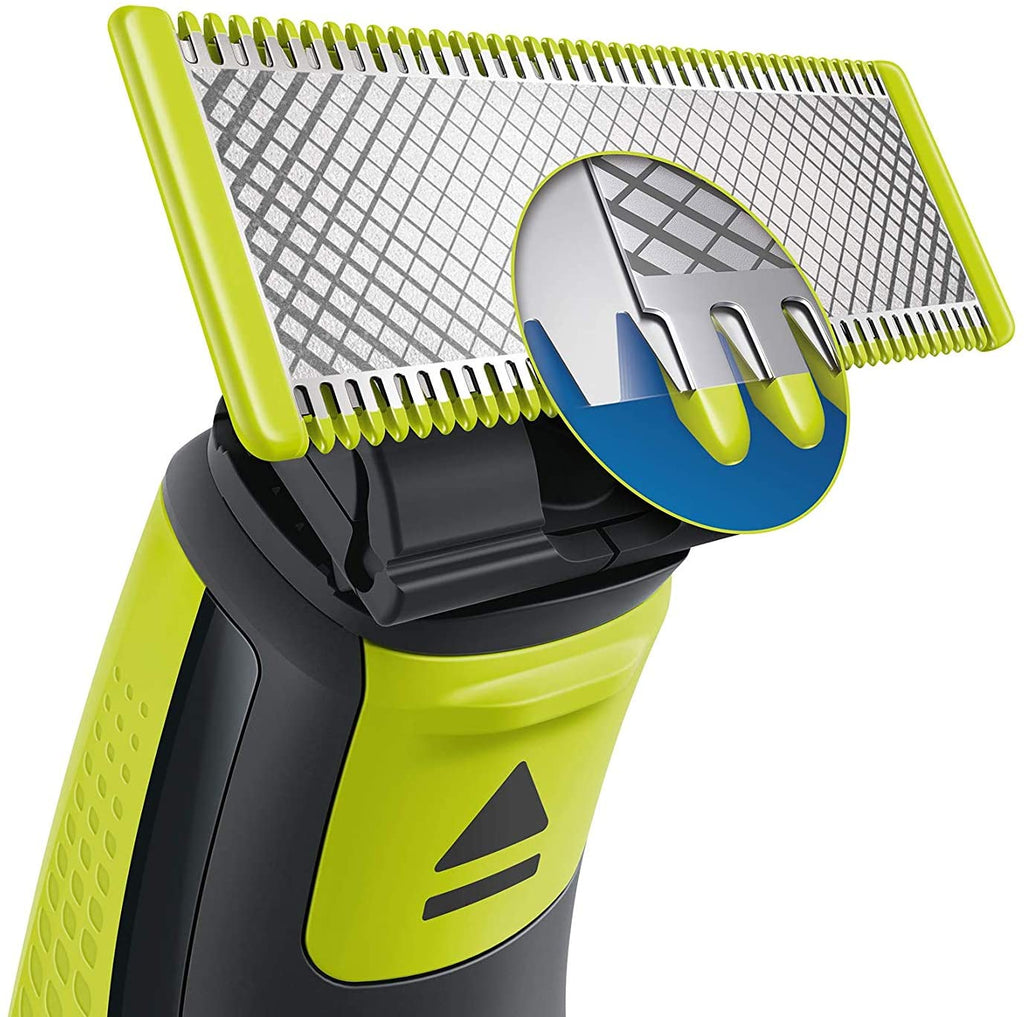 Philips One Blade Rechargeable Wet And Dry Electric Shaver For Trim, Edge And Shave With 3X Click-On Stubble Combs, Black/Lime, Qp2520/30