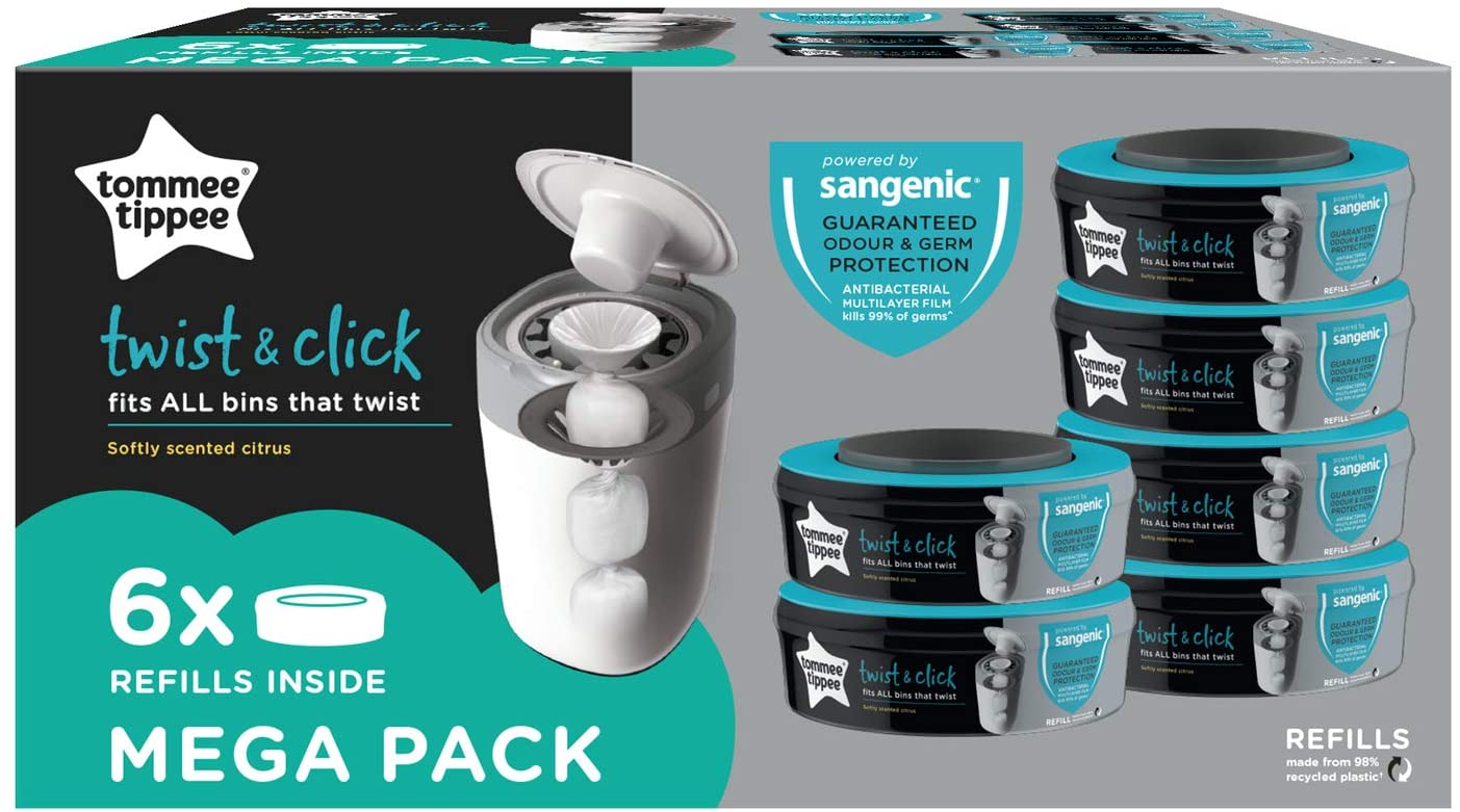 Tommee Tippee Twist And Click Nappy Disposal System Refill Cassettes (6 Pack)