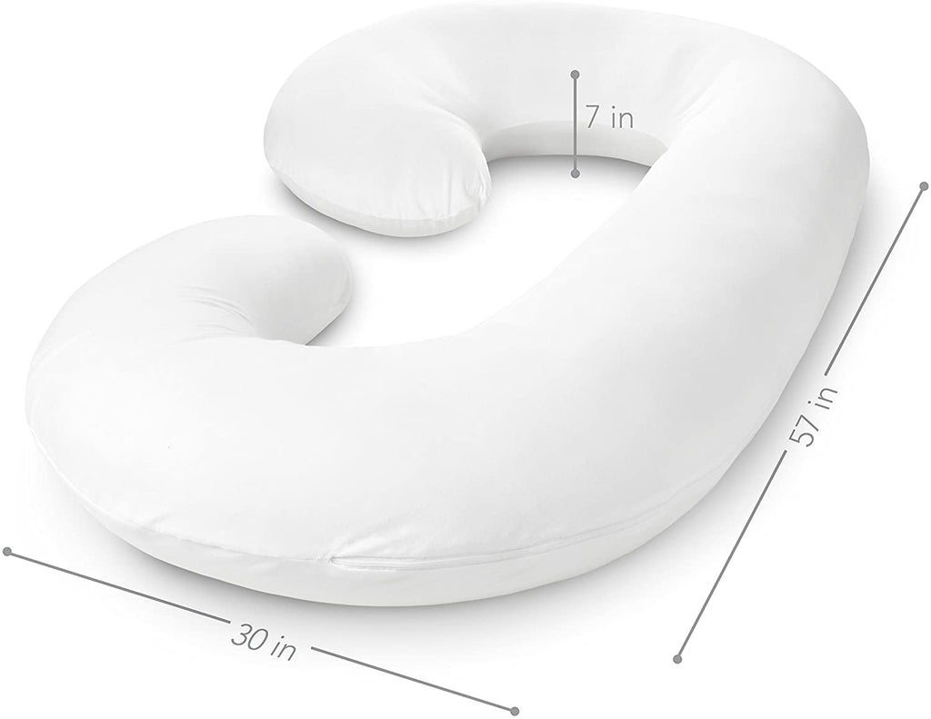 Pharmedoc Pregnancy Pillow With Jersey Cover, U Shaped Full Body Pillow (White)