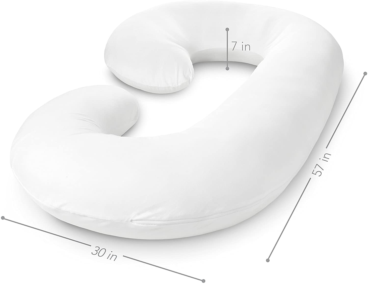 Pharmedoc Pregnancy Pillow With Jersey Cover, U Shaped Full Body Pillow (White)