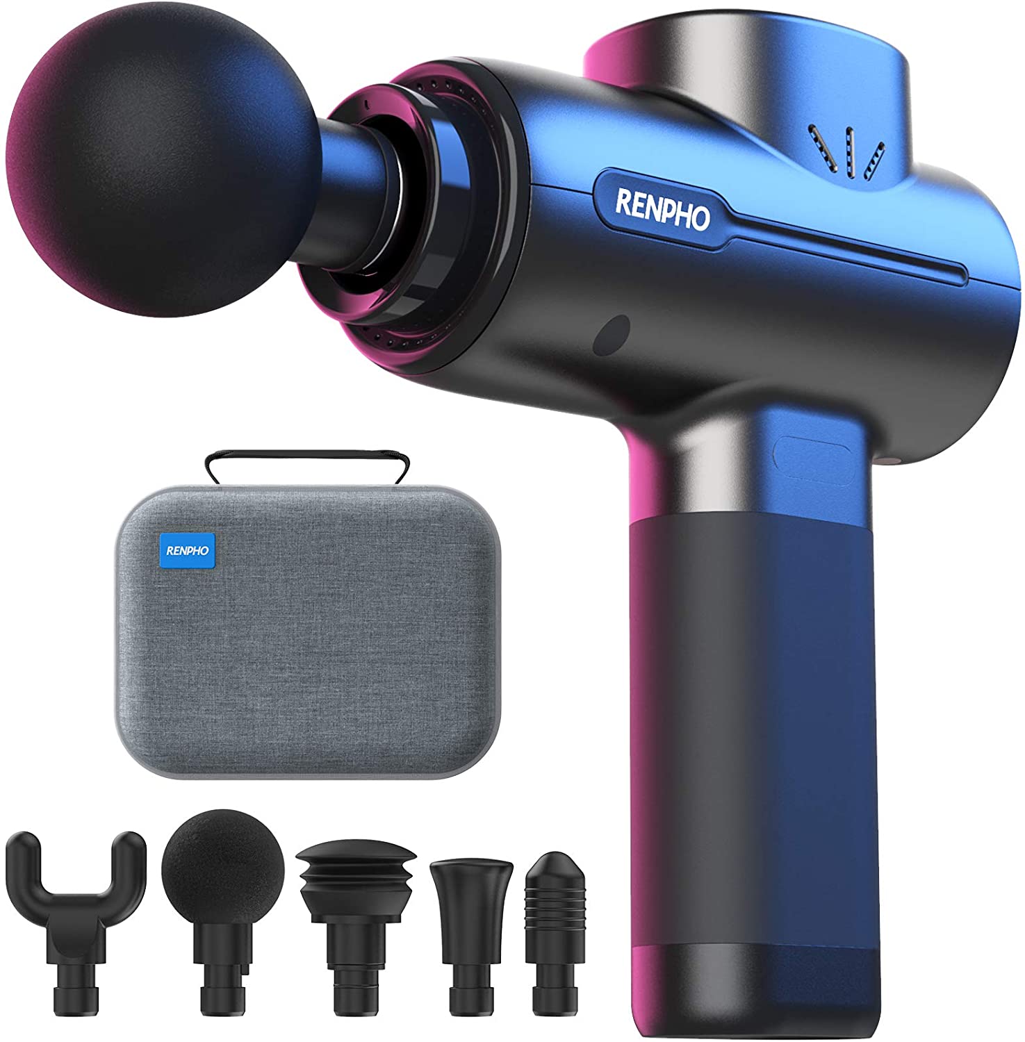 Renpho Massage Gun Deep Tissue, Portable Massager Gun Deep Tissue Weighted Only 1.5Lbs, Handheld Percussion Massage Gun Muscle For Home Gym Office Post-Workout Recovery Soreness Relief