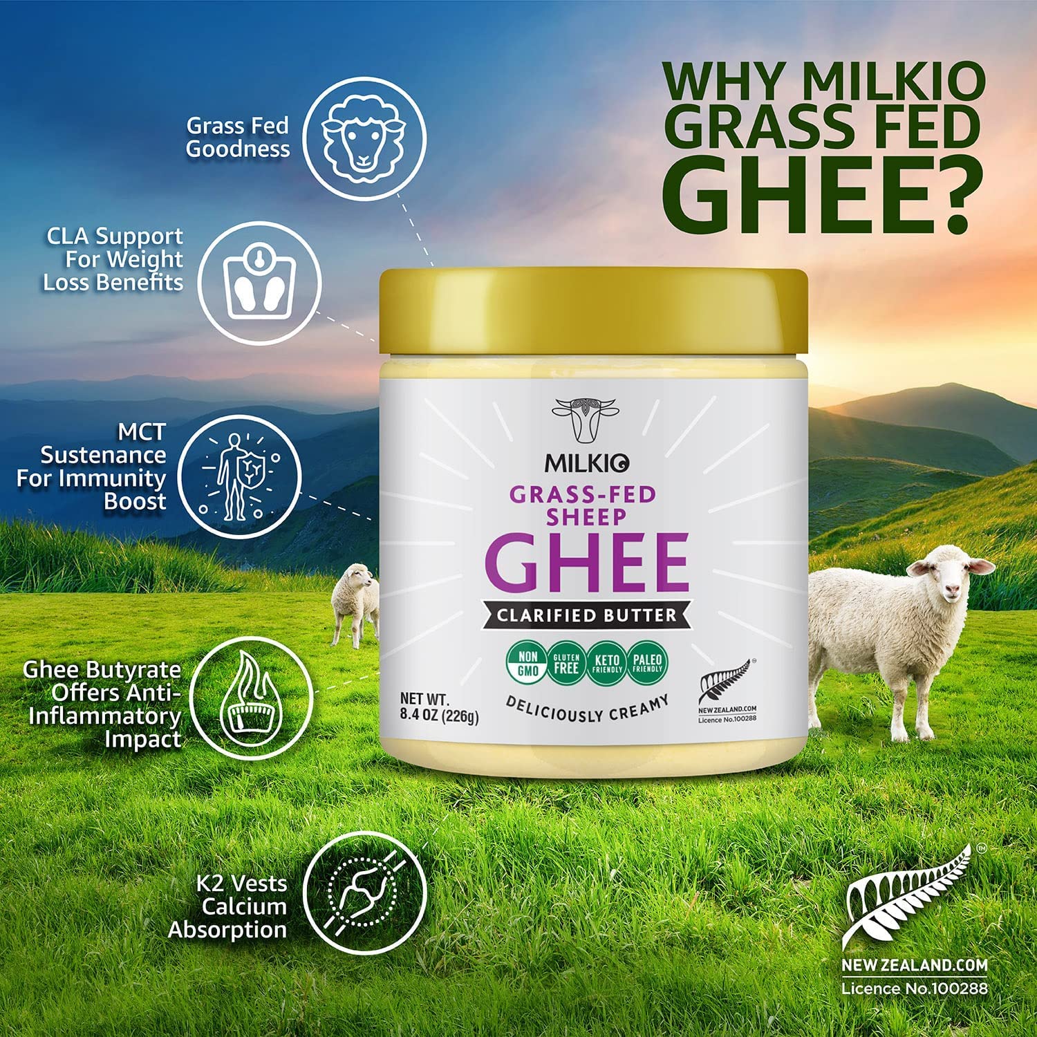 250g Sheep Ghee, Sheep Ghee Butter, Grass Fed Sheep Ghee MILKIO 250 ML