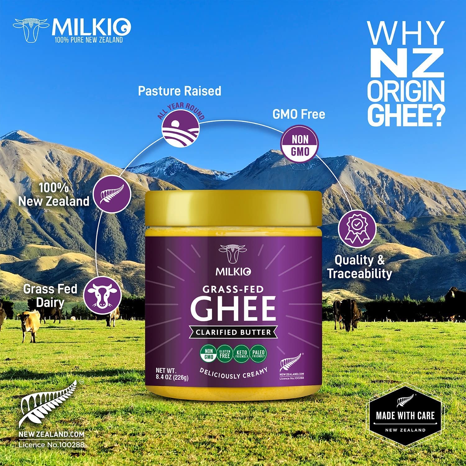 6 x 500ml Ghee, Ghee Butter, Clarified Butter,Best Ghee, 500g Ghee Lactose Free, Grass Fed Ghee MILKIO 500 ML x 5