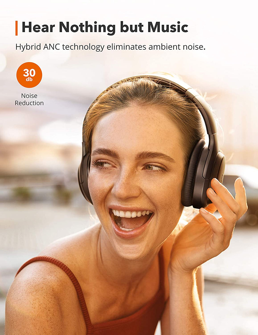 Taotronics Hybrid Active Noise Cancelling Headphones Bluetooth Headphones [Upgraded] Over Ear Wireless Headphones, 35H Playtime, Soft Protein Earpads, Usb-C Fast Charging, Built-In Mic, Carrying Case