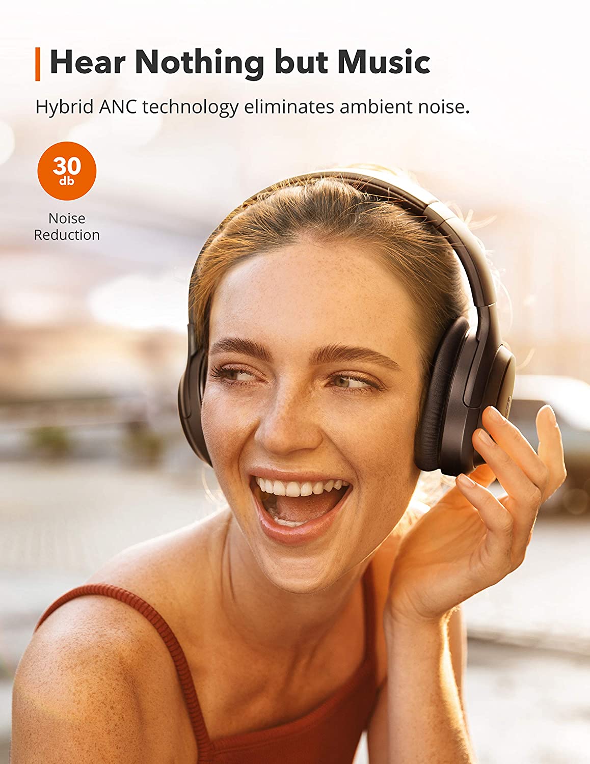 Taotronics Hybrid Active Noise Cancelling Headphones Bluetooth Headphones [Upgraded] Over Ear Wireless Headphones, 35H Playtime, Soft Protein Earpads, Usb-C Fast Charging, Built-In Mic, Carrying Case