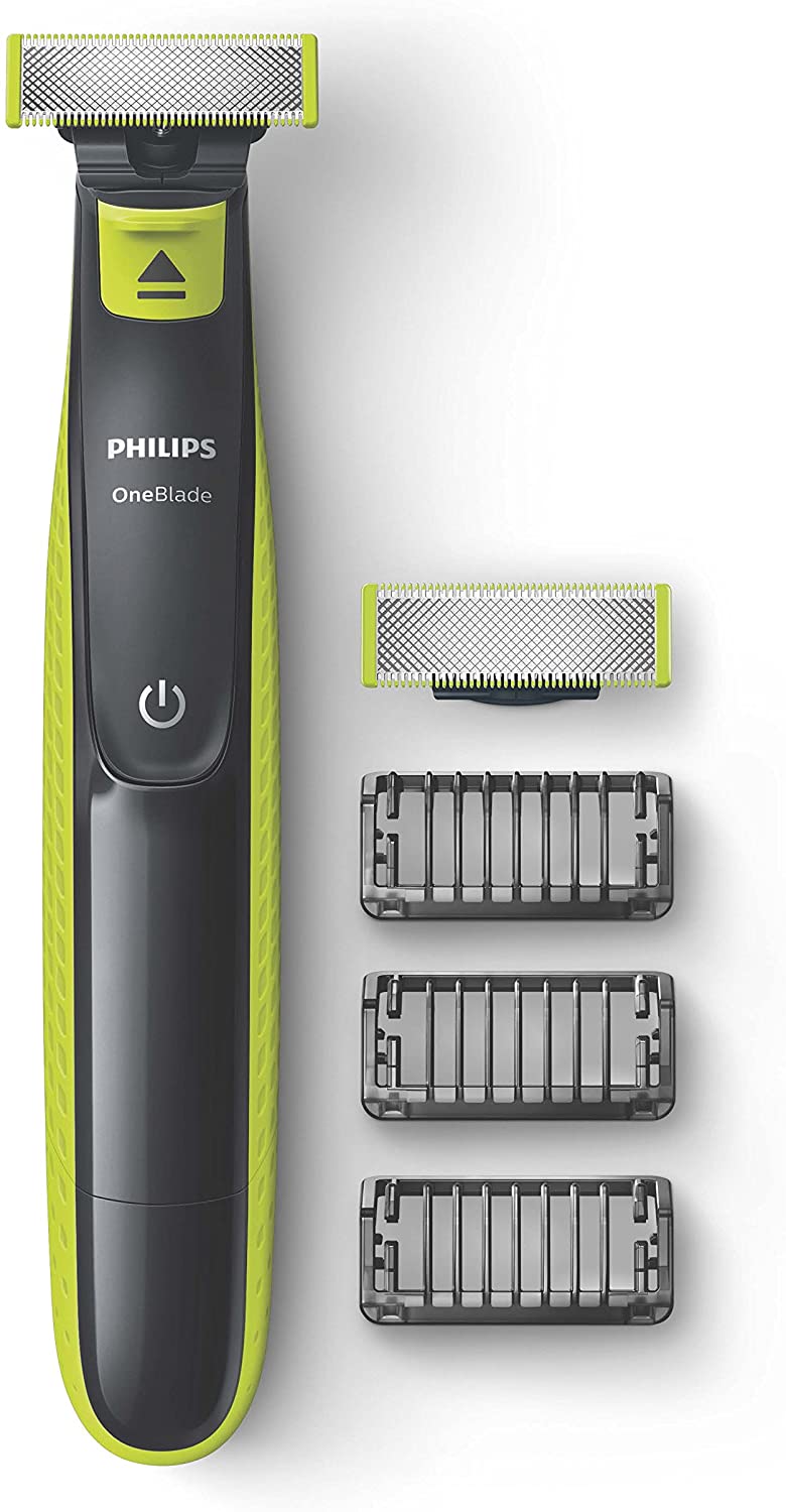 Philips One Blade Rechargeable Wet And Dry Electric Shaver For Trim, Edge And Shave With 3X Click-On Stubble Combs, Black/Lime, Qp2520/30