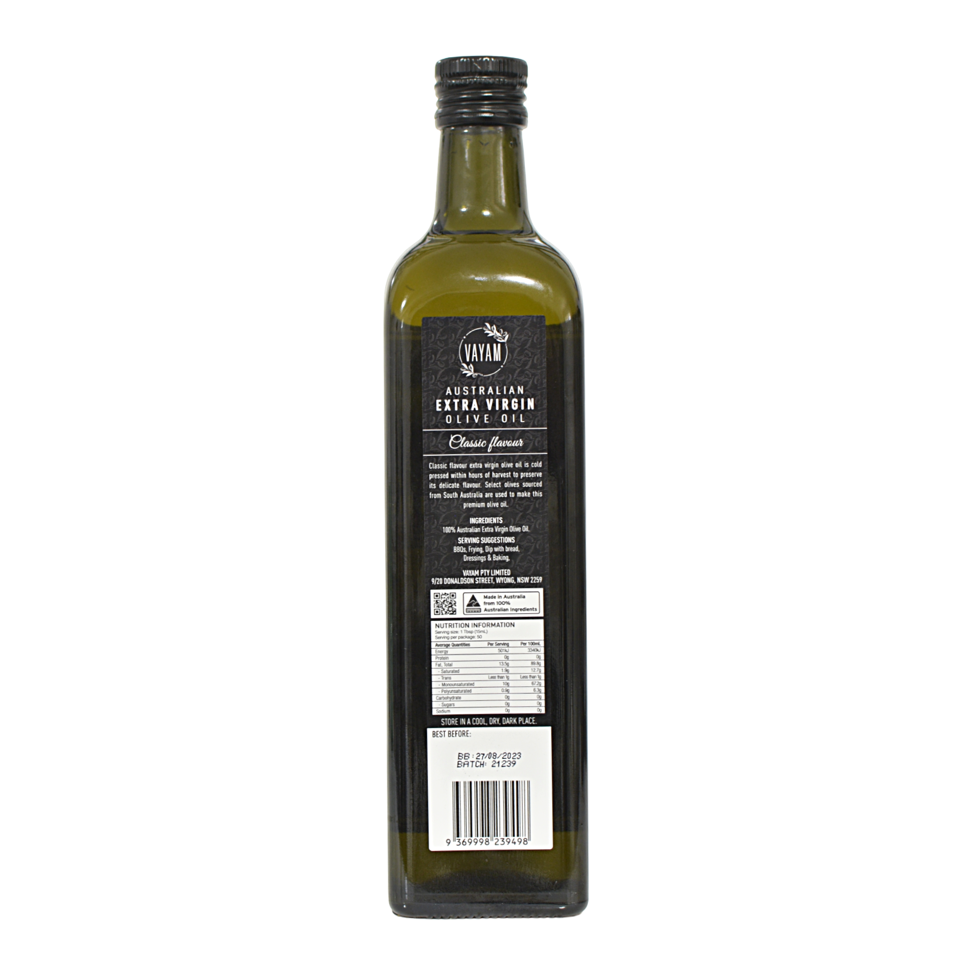 6 x VAYAM Australian Extra Virgin Olive Oil (Classic) 750mL