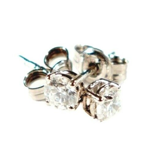 Solid 18Ct Round Diamond White Gold Stud Earrings Claw Set , 1 Pair